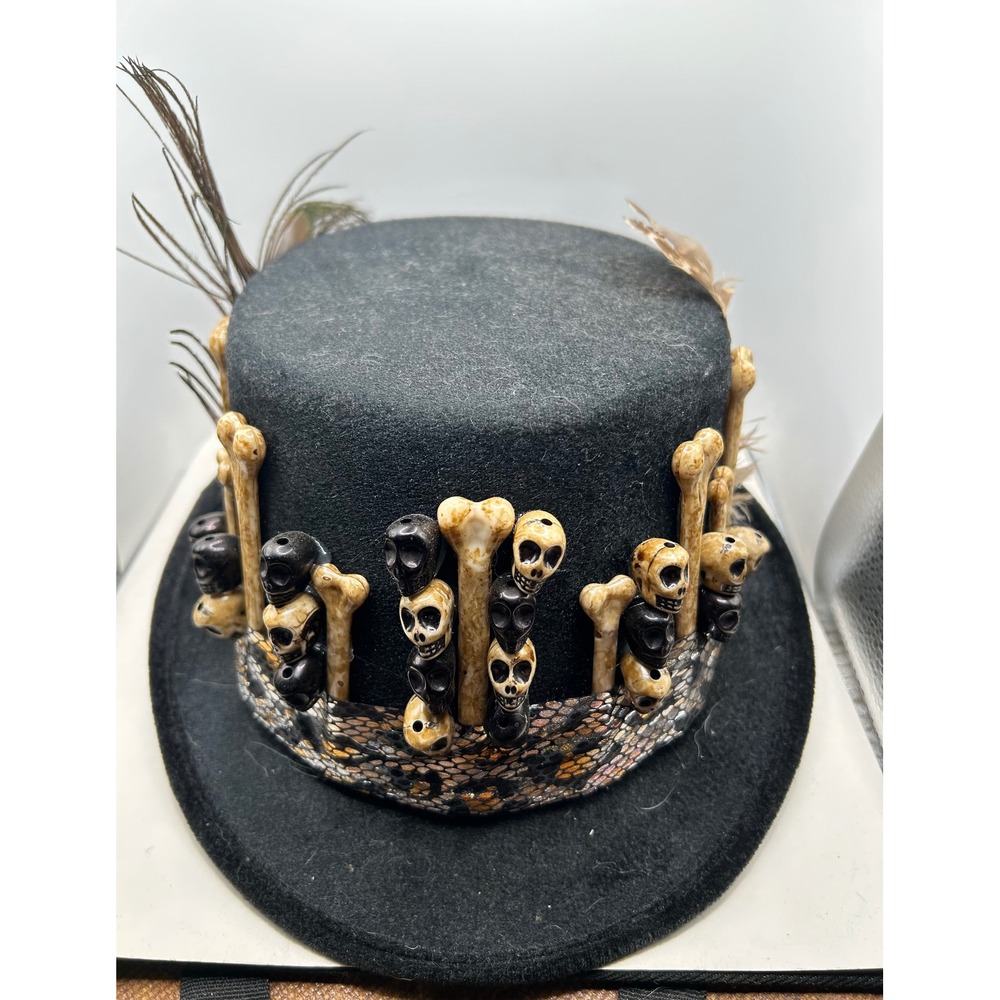 Nicky Bigs Novelties Voodoo Witch Doctor Top Hat Black Skulls Bones Feathers